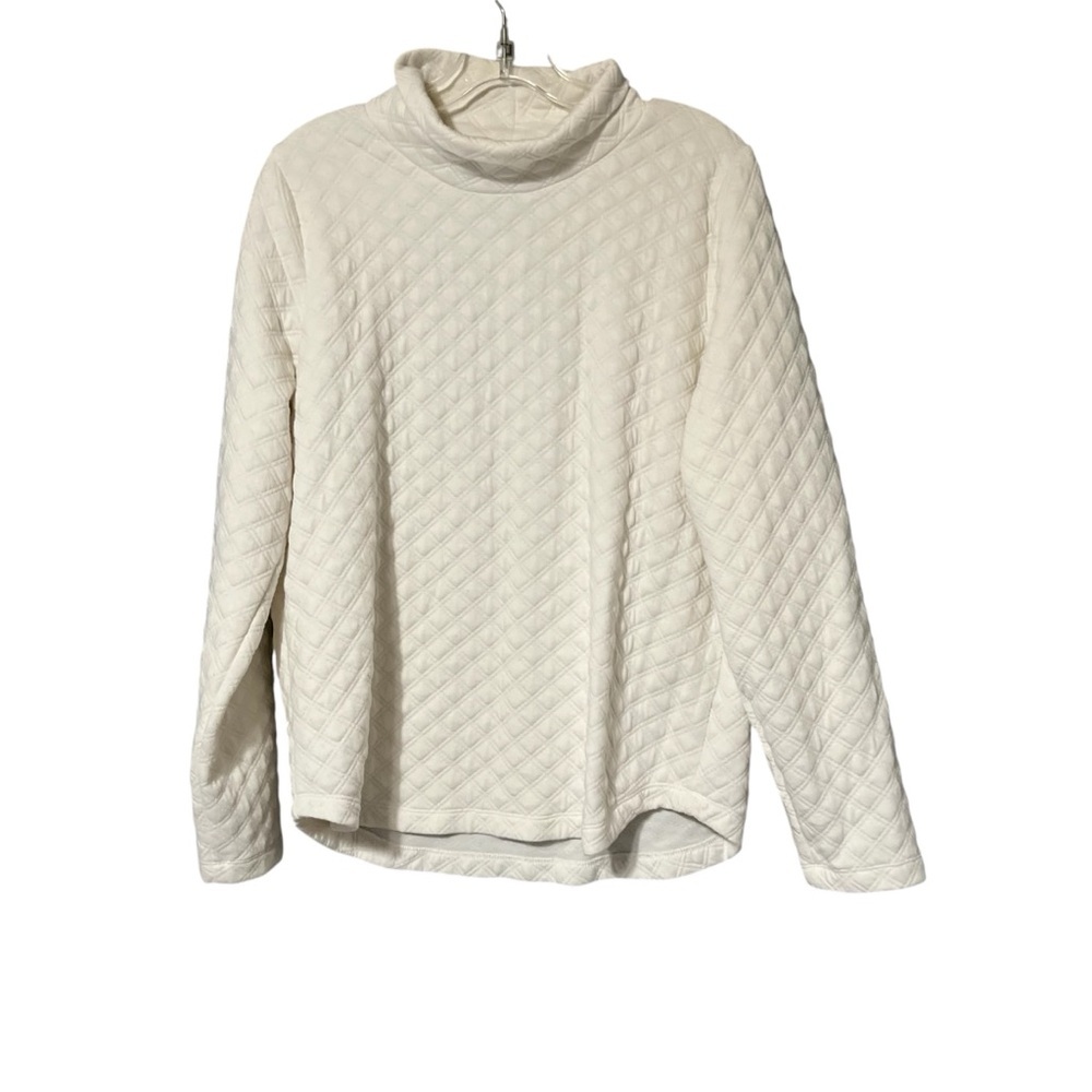 J.Crew Quilted Turtleneck Sweatshirt Ivory size Medium NWT Cozy Pullover - Picture 1 of 9